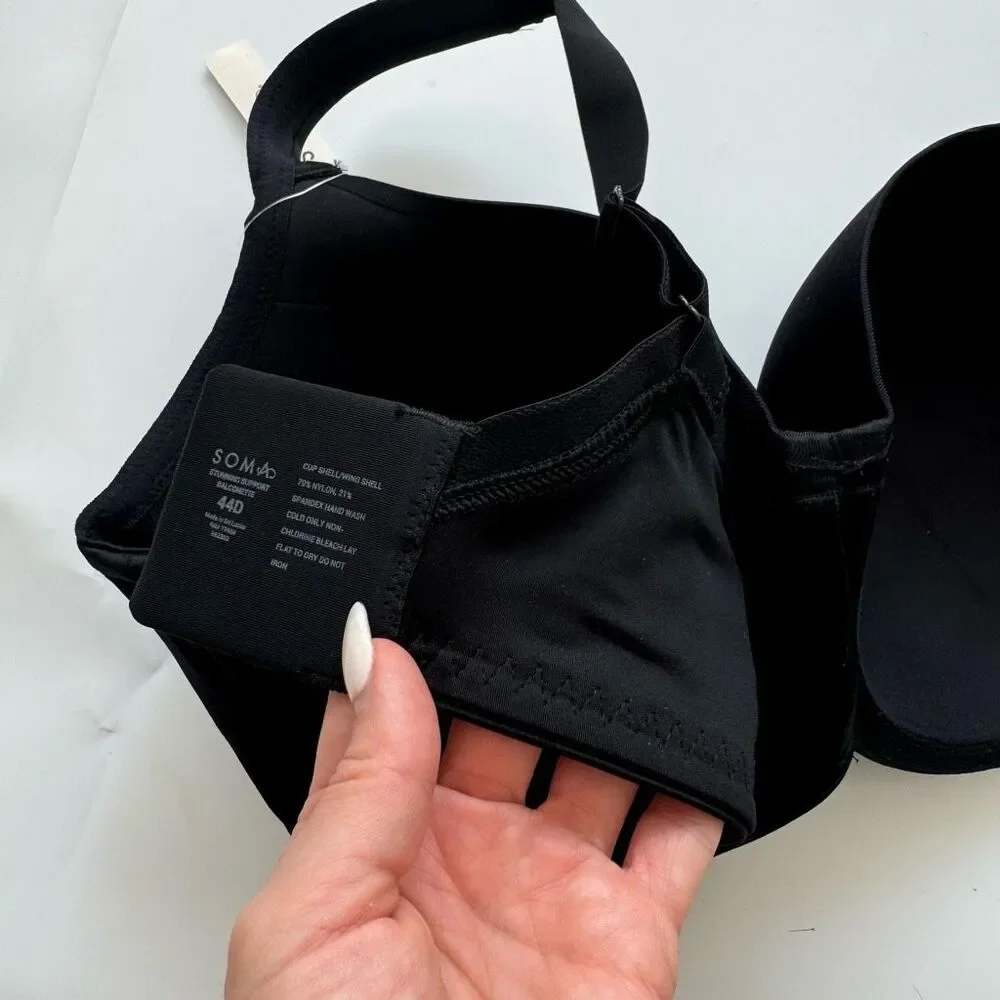 NWT Soma 570266027 Maximum Support Smooth Balconette black underwire Bra 44D